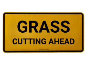 Grass Cutting Ahead Double Sided Metal Sign