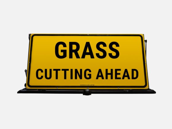 Grass Cutting Metal Sign on Manual Frame