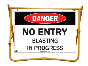 Blasting In Progress swing stand