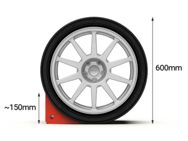 the size of a wheel chock compared to a wheel