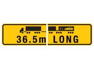 36.5m Long Road Train Warning 2 Piece Metal Sign