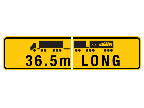 36.5m Long Road Train Warning 2 Piece Metal Sign
