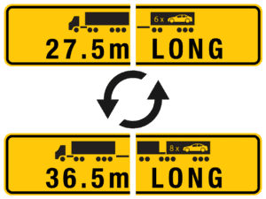 27.5m and 36.5m Long Road Train Warning Reversible 2 Piece Metal Sign
