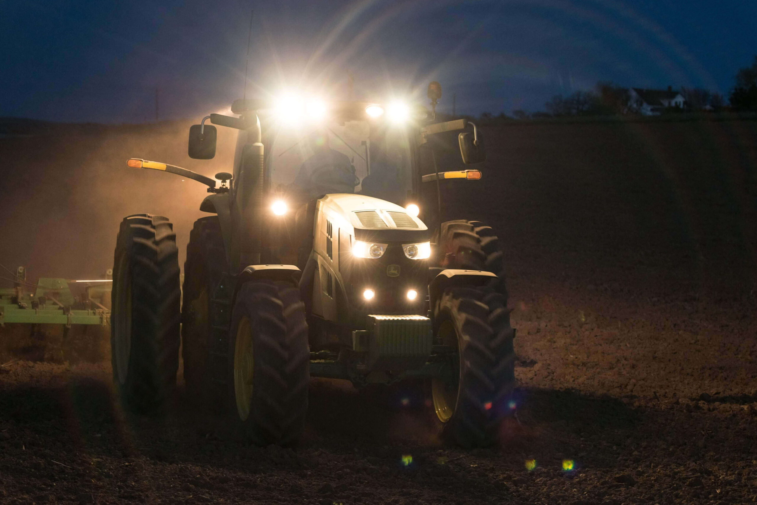 tractor at night